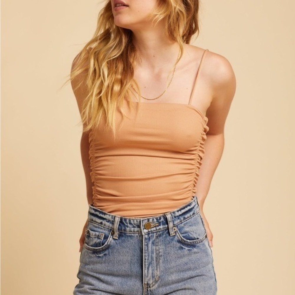 Free People On Your Side Bodysuit Small Ribbed Ruched Minimalist Stretch